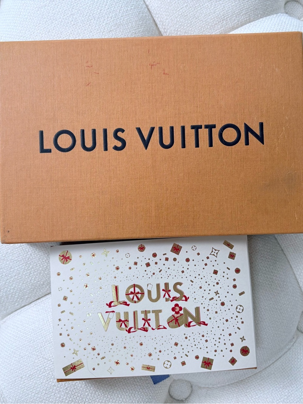 Louis Vuitton Two Orange Box with White Decorative Sleeve